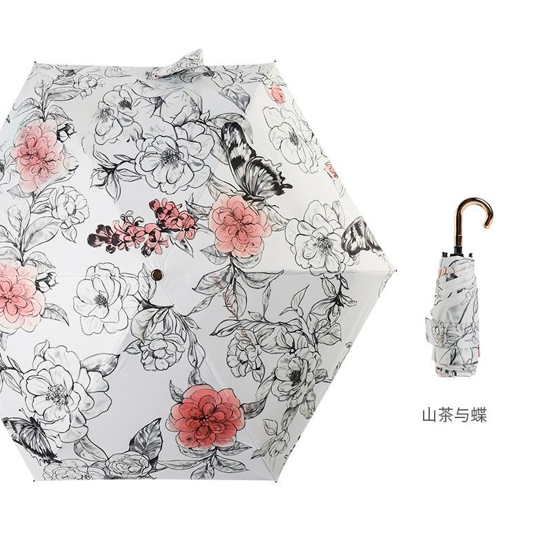 Small Fresh 50% Off 6 Bone Vinyl Fabric Small Gold Hook Sunscreen Sun Umbrella Folding Parasol Umbrella