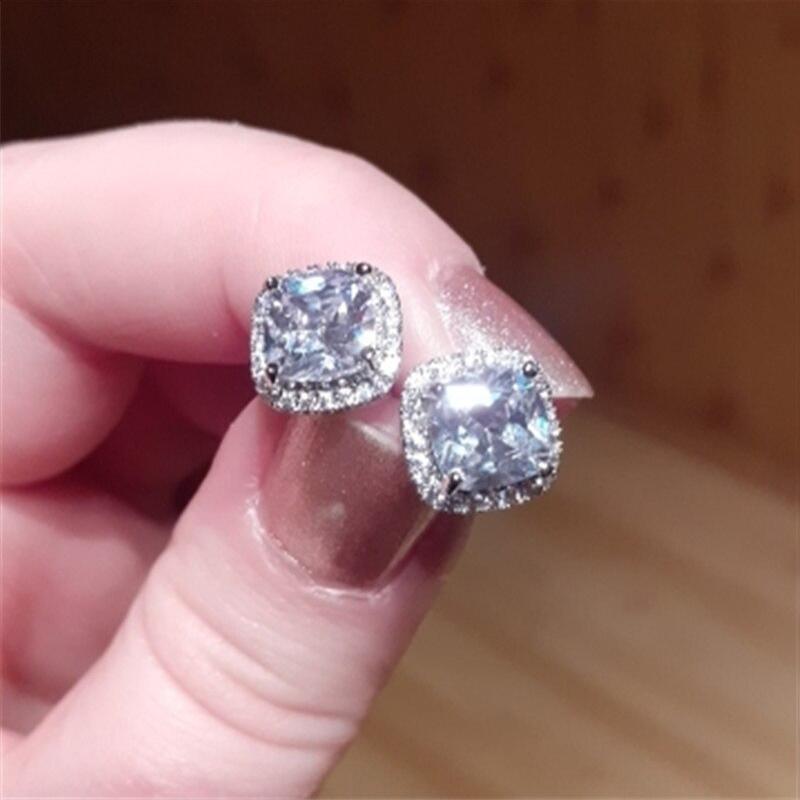 Classic Cushion Shape Stud Earrings with Brilliant Cubic Zirconia Stone Wedding Engagement Party Luxury Jewelry for Women
