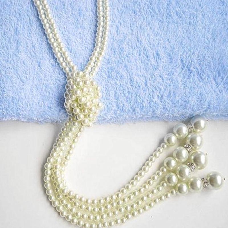 Artificial Pearl Beaded Double Layer Knotted Necklace Long Section Sweater Chain