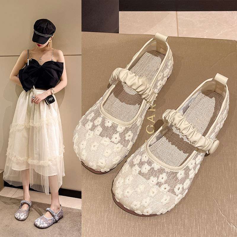 35-43 Large Size Women's Shoes 41 Wide Feet Fat Mesh Sandals Flat Bottom Hollow Breathable Single Shoes Doudou Shoes Fisherman Shoes 42