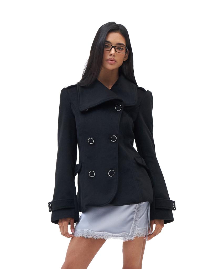 HILLDA Wide Lapel Brushed Jacket [Black]