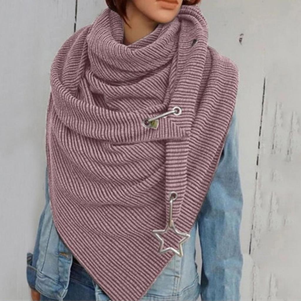 Женский И Зимний Модный Утолщенный Теплый Однотонный Шарф со Звездой