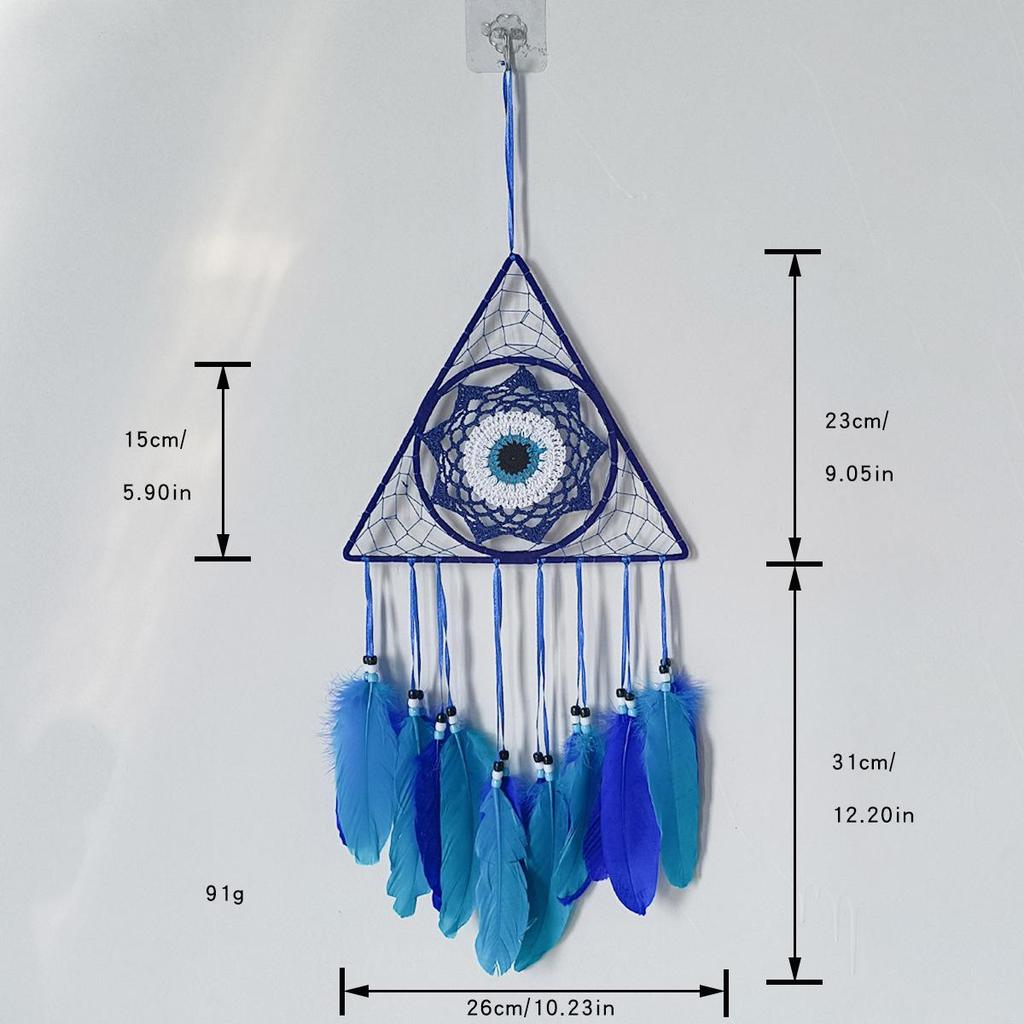 Evil Eye Feather Dream Catcher Pendant - Handmade Decorative Woven Craft