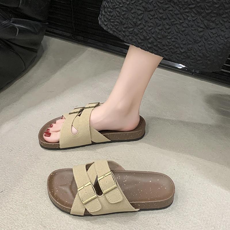 Fashion 2025 Plus Size Women's Shoes Open Toe Women's Slippers Outdoor Casual Slippers Women Round Toe Flat with Buckle Female Sandals