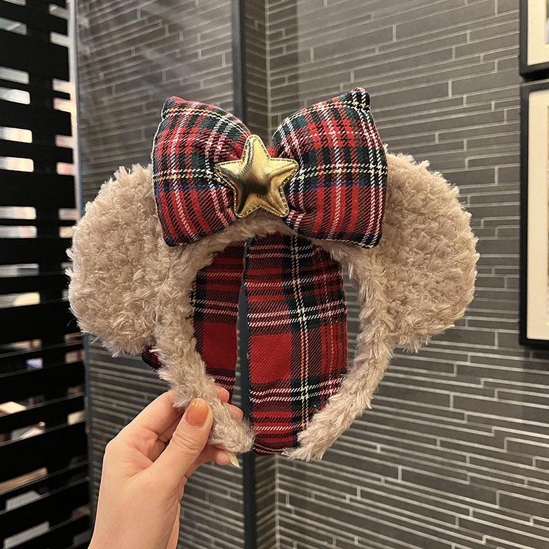 Повязка на голову с красным бархатным бантом в виде оленя - милый рождественский аксессуар для волос для девочек