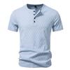 Мужская темно-синяя футболка-henley с ромбовидным узором, короткий рукав, приталенный крой, повседневный топ