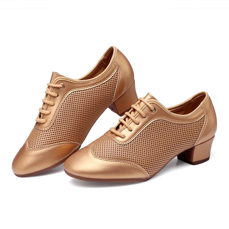 3.5cm Heel Women Soft Sole Latin Practice Dance Shoes Brown Mesh Breathable Teacher Dance Shoes Outdoor