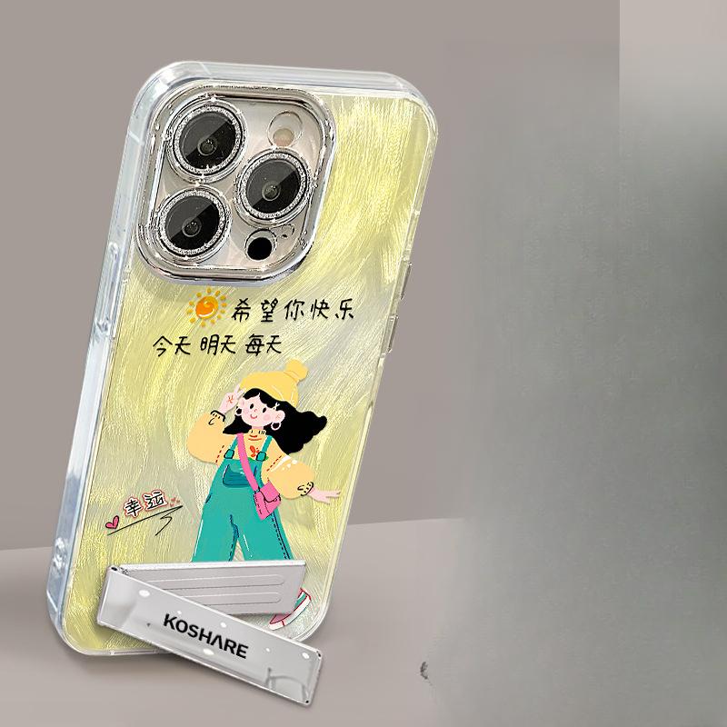 Strap Girl Bracelet Suitable for Apple 16pro Feather Yarn Mobile Phone Case 13 Bracket 15 Cute Cartoon 14 Huawei 7/8