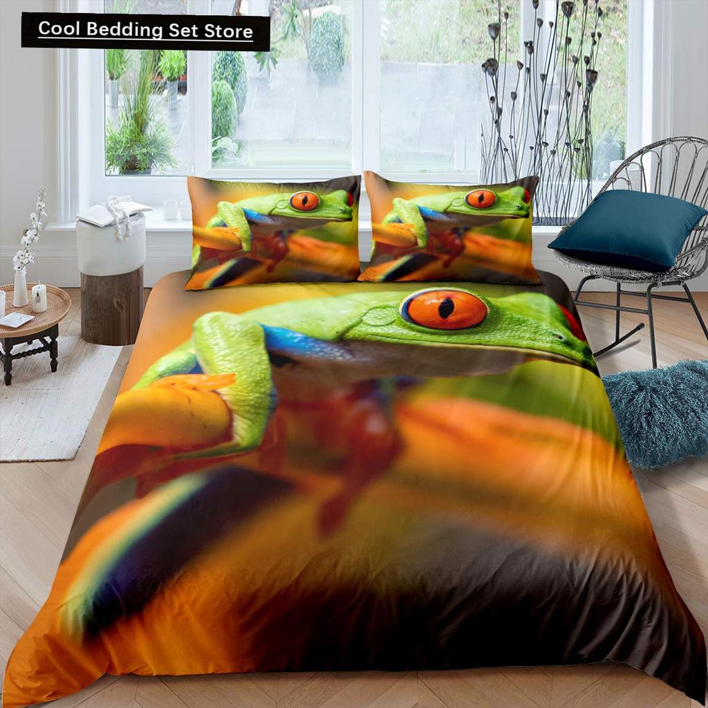 3D Frog Family King Queen Duvet Cover Little Tree Frog Bedding Set Tropical Nature Animal Quilt Cover Polyester Comforter Cover