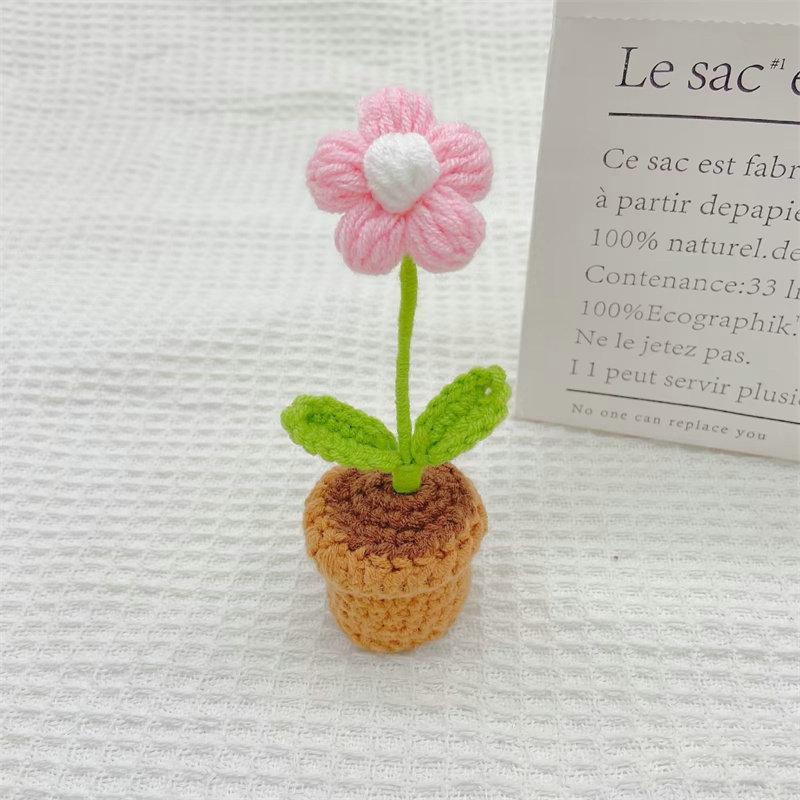 Mini Potted Crochet Homemade Tulip Flower Rose DIY Hand-Woven Home Decoration Wool Finished Product