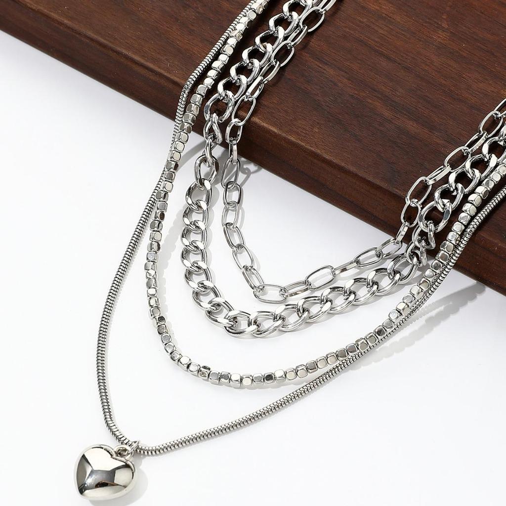 Набор ожерелий-чокеров с замком-сердцем в стиле хип-хоп для женщин – Модный нишевый дизайн, коллекция из 4 предметов