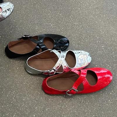 Бабушкины туфли с ремешком крест-накрест, женские туфли на плоской подошве с круглым носком, универсальные, удобные, ленивые