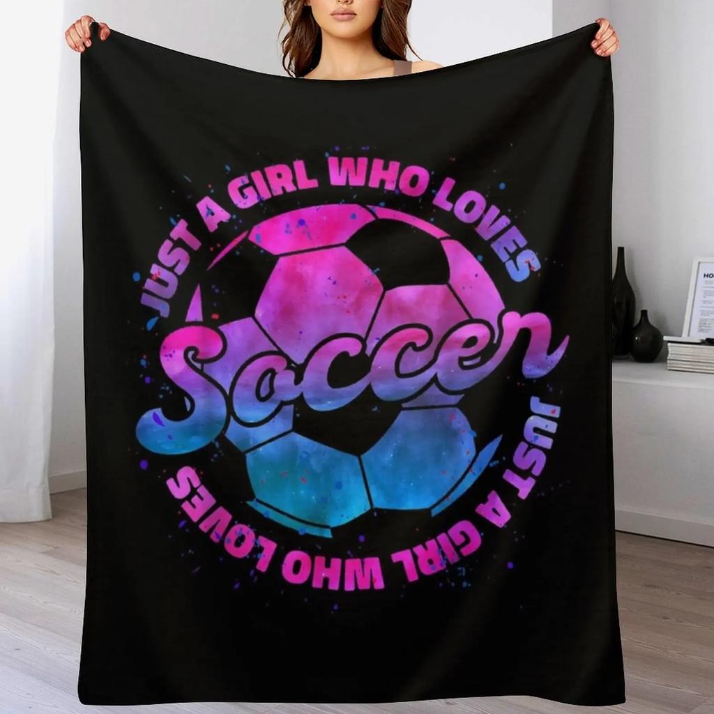 Just A Girl who Loves Soccer Football Throw Blanket Fuzzy Plush Throw Blanket for Sofa Chair