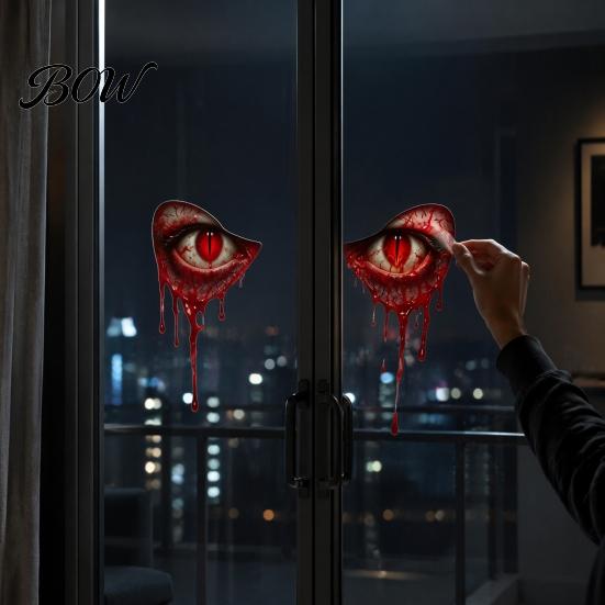 Waterproof Outdoor Glass Decor Demon Eyes Window Sticker, Dripping Blood Red Wall Decal, Realistic Removable Stickers Creepy Devil Static Cling Decal