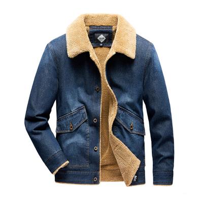 Зимняя джинсовая куртка мужская с воротником и толстым флисом джинсовое хлопковое пальто свободная рабочая куртка мужская