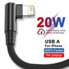 Угловой игровой USB-кабель для быстрой зарядки iPhone 13 14 Pro 11 12 mini XS Max XR X 7 8 Plus, USB-кабель для зарядки с изгибом 90 градусов