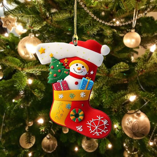 Yousheng Christmas Socks Santa Claus Red Hanging Ornament Acrylic Decorative Keychain Pendant Xmas Stockings Wall Decoration