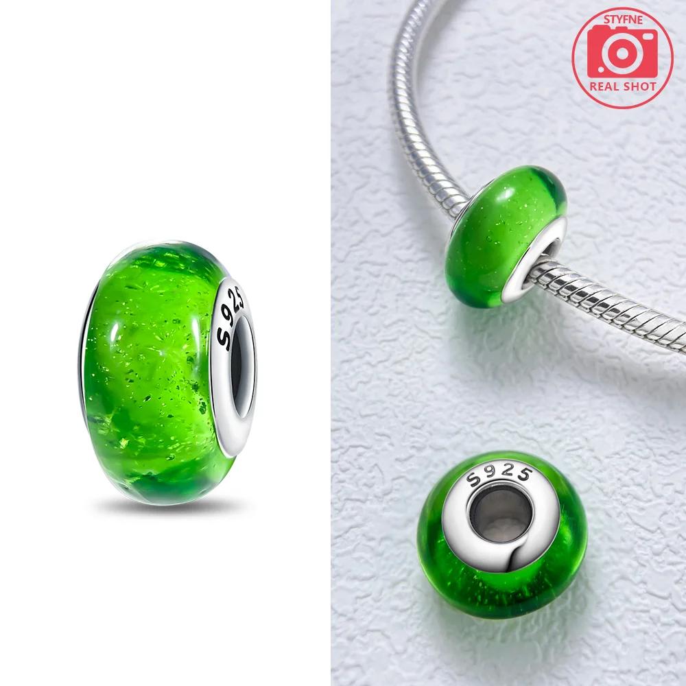 925 Silver Bracelet Women DIY Gift Murano Jewelry with Flower Blue Star Green Turtle Glass Beads