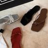 2025 Summer New Cross Tie Hollow Closed Toe Sandals Square Head Heels Lightweight Comfortable Slip On Flat Slippers