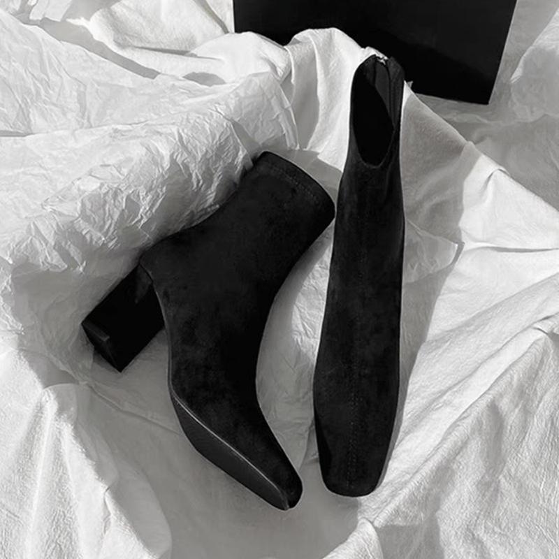 Autumn Winter Warm Cotton Women Stretch Sock Boots Fashion Elegant Back Zippers Shoes Thick Heel Laides Short Booties
