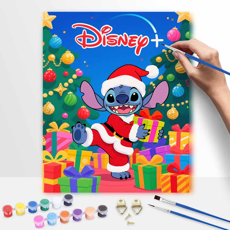 Disney digital oil painting Stitch Christmas theme painting art handmade diy home decorations
