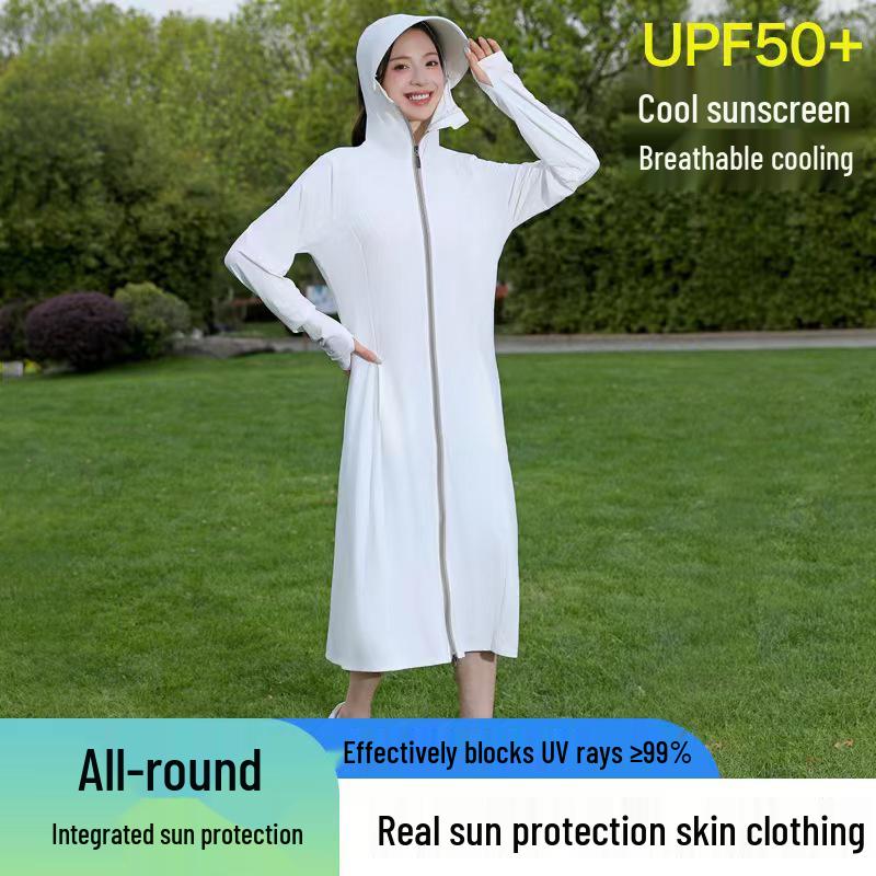 Женская очень длинная дышащая солнцезащитная куртка из ледяного шелка с защитой от УФ-лучей - Повседневный уличный стиль