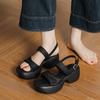 New Korean Version of Casual Word with Round Head Open Toe Heightening Muffin Heel Thick Bottom Soft Bottom Stepping On Shit Roman Sandals Women