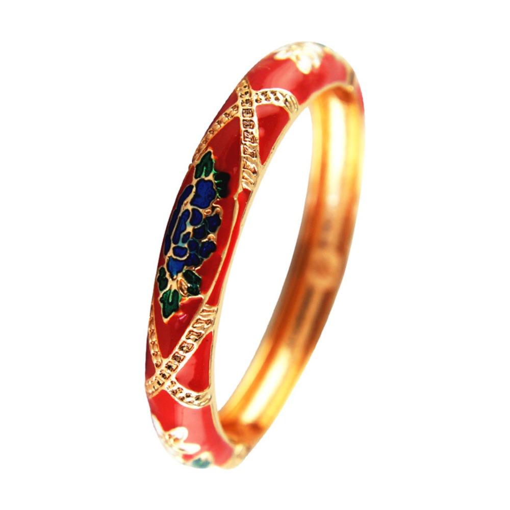 Traditional Hollow Out Flower Bangle Chinese Women's Hand Bracelet Vintage Cloisonne Bangle Girls