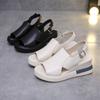 New Summer Thick-soled Wedge Heel Leather Sandals Women's Fashion Rear Empty Soft Leather Fish Mouth Shoes Heightening Muffin Shoes