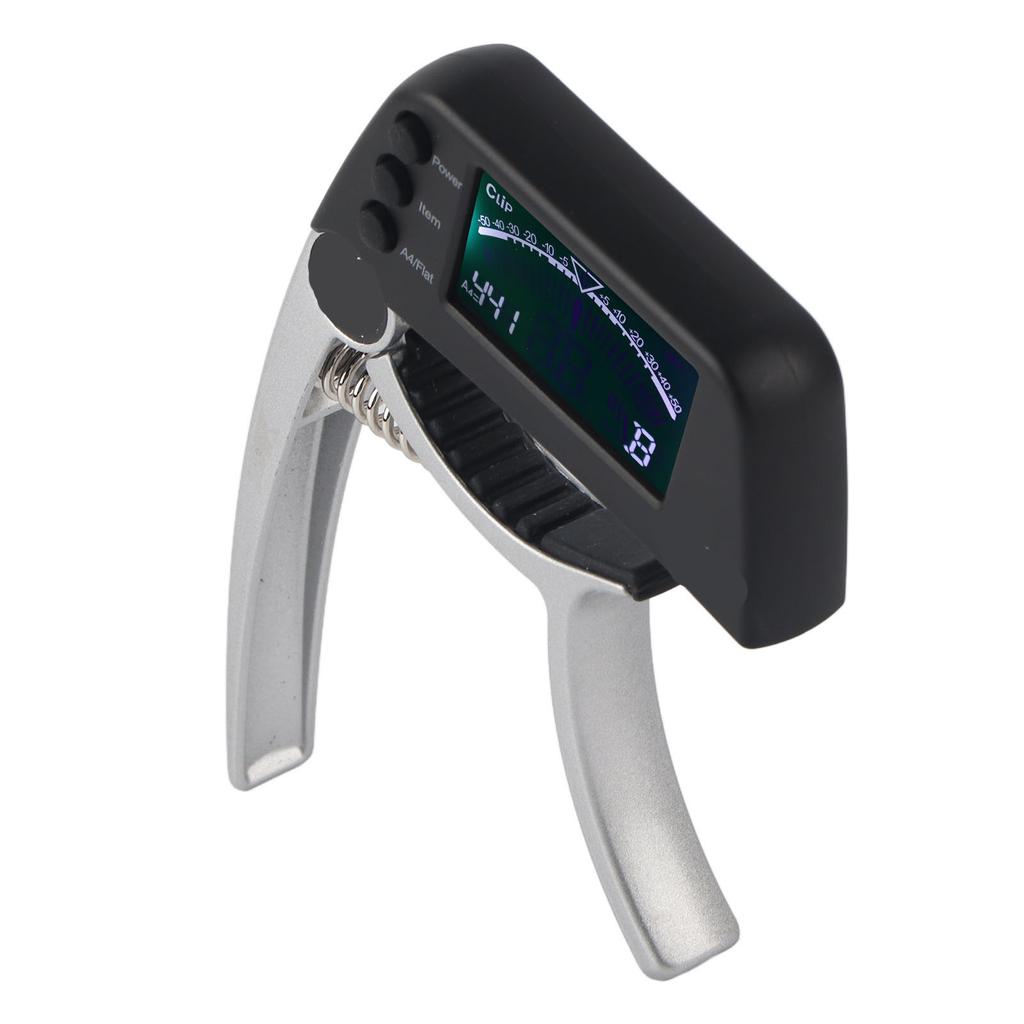 Guitar Capo Tuner Zinc Alloy ABS 2 In 1 Clip with LCD for Acoustic Electric Classical UkulelesSilver