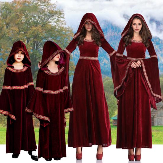 Vinatge женское платье с рукавами-колокольчиками контрастного цвета трапециевидной формы с большим подолом Виктория с капюшоном в средневековом стиле Хэллоуина косплей костюм вечерние платье макси