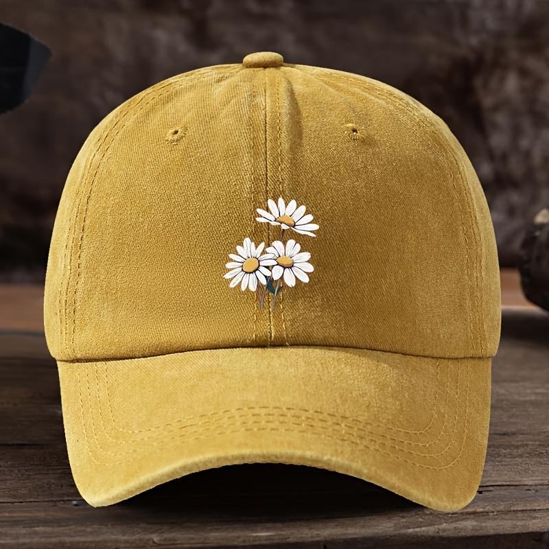 Three Daisy Print Baseball Caps for Men and Women, Outdoor Hats That Are Fashionable and Versatile,duckbill Caps That Are Trendy