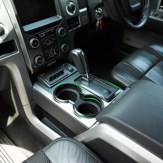 Gear Shift Cover & Cup Holder Trim Frame For Ford F150 2009-2014 Carbon Fiber