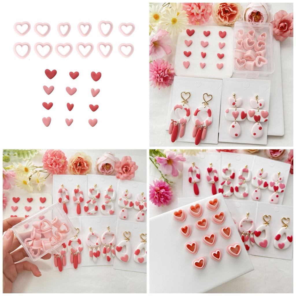 Set of 12 Multipurpose Small Heart Polymer Clay Cutters Valentines Day Jewelry Making Set for Earrings and Necklaces