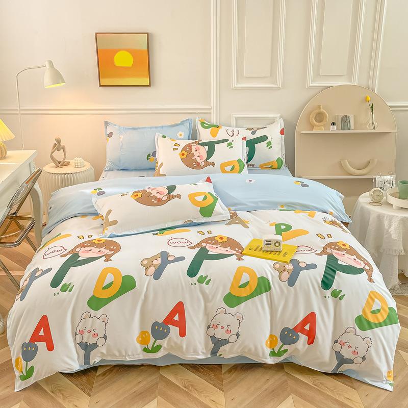 Комплект из четырех предметов постельного белья из стираного хлопка, пододеяльник, простыня, пододеяльник, простой комплект в скандинавском стиле