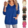 Women's Casual Solid Color V Neck Long Sleeved Hooded Pocket Sweatshirt Pullover