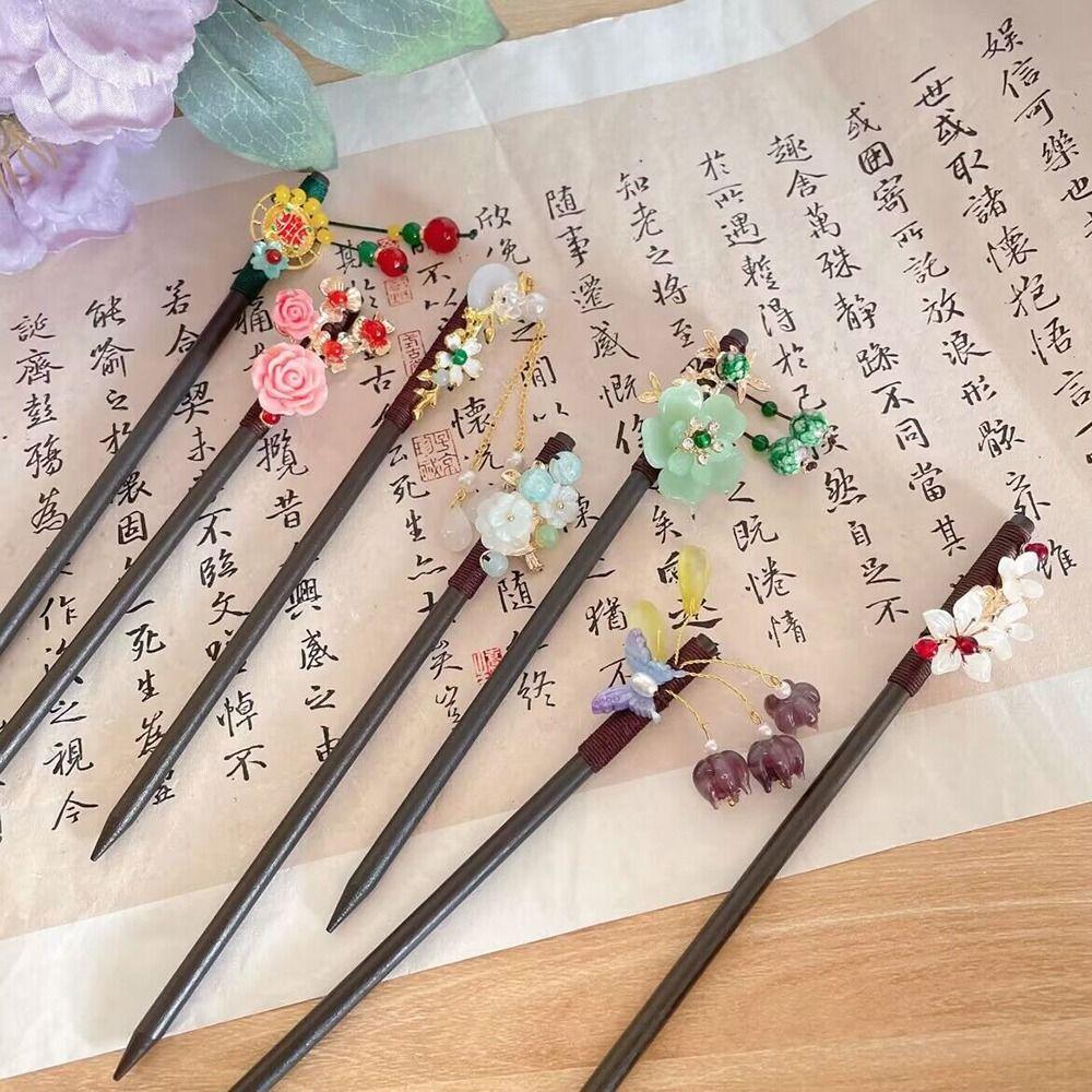 Disk Hair For Ladies Hair Accessories Flower Hair Sticks Wooden Hair Fork Chinese Style Hairpin