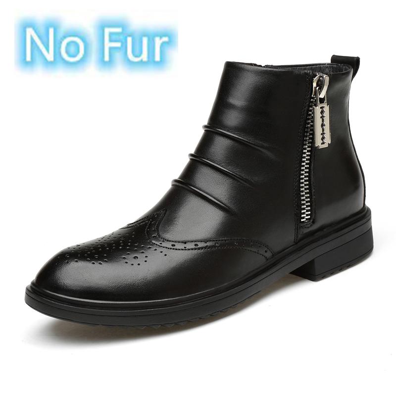 High Quality Men's Ankle Boots Genuine Leather Man Business Shoes Side Zipper Chelsea Boots Luxury Brand Warm Winter Ankle Shoes