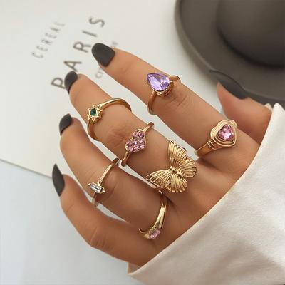 Кольцо-бабочка серии Star Fashion Элегантный темперамент Любовь Инкрустация драгоценными камнями Винтажный набор колец