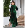 Women's Dress Plus Size Three-quarter Sleeve Mermaid High Low Hem Extra Long Velvet Dresses