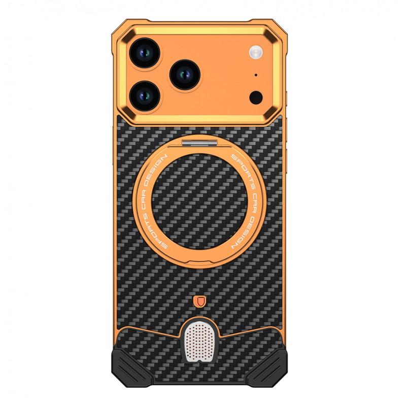 Magnetic Metal Shockproof Rotating Stand Carbon Fiber Phone Case IPhone 17 Pro Max 18