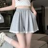 Women's Lace-Trimmed Shorts Korean Style Ruffle Elastic High Waist, Wide Leg - Elegant Casual Dressy Shorts