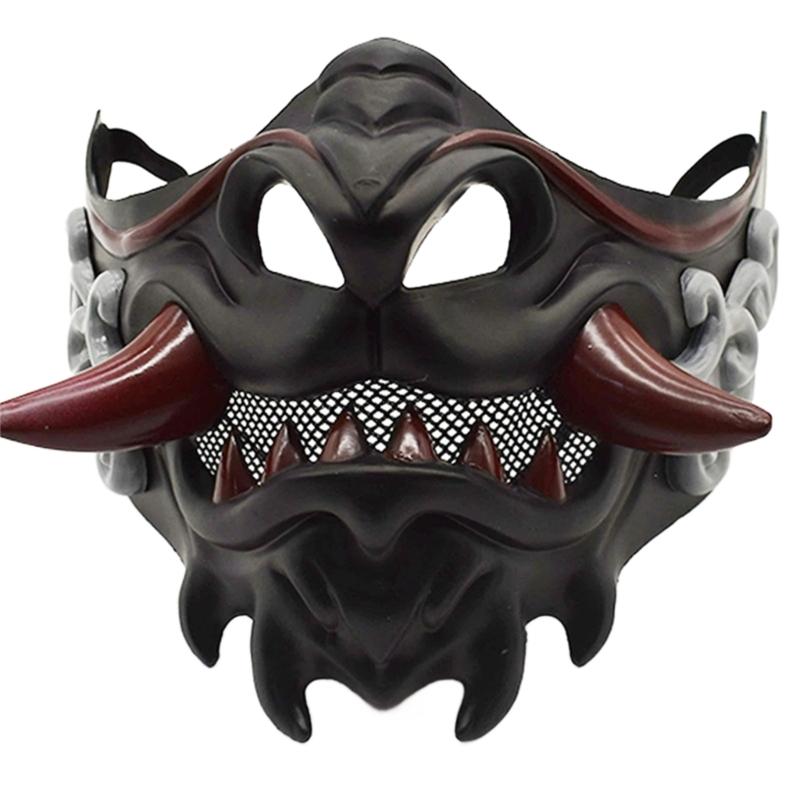 Half Face Mask Halloween Cosplay Mask Masquerade Mask Party Mask Japanese Mask Devil Samurais Mask for Carnivals