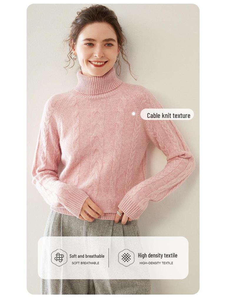 Женский кашемировый свитер толстой вязки «косичка» в два сложения - с длинным рукавом, средней длины, осенне-зимняя базовая вещь премиум-класса