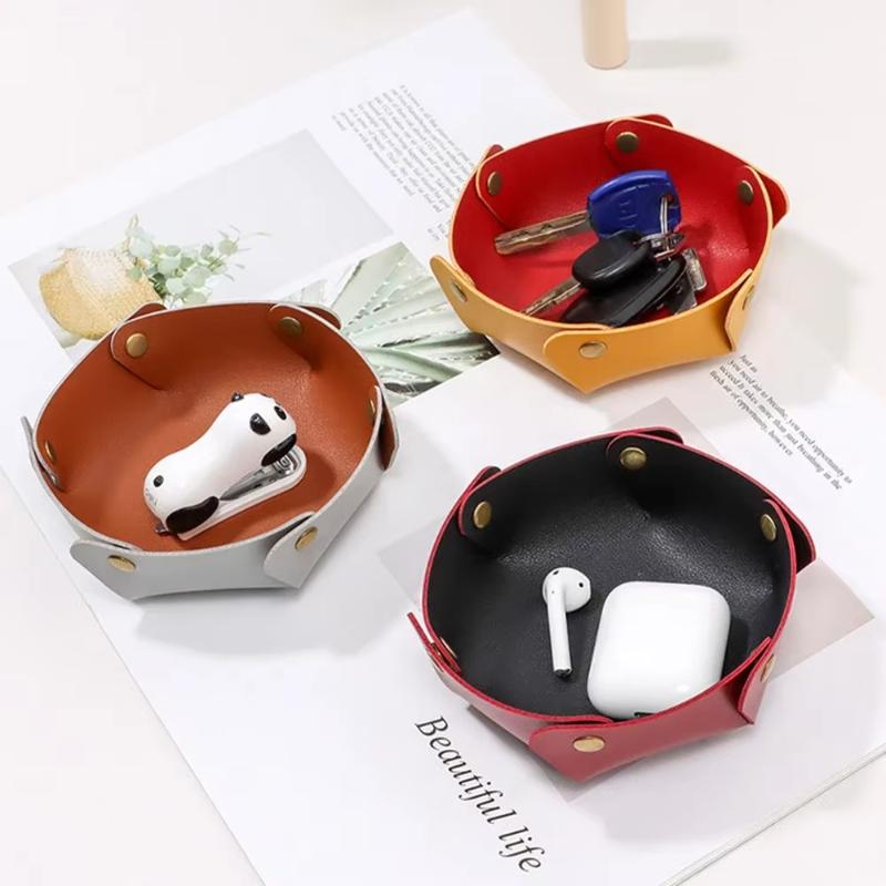 1PCS Nordic Style Leather Storage Tray Desktop Organizer For Key Jewelry Cosmetic Storage Box Folding Organizer Home Decoration