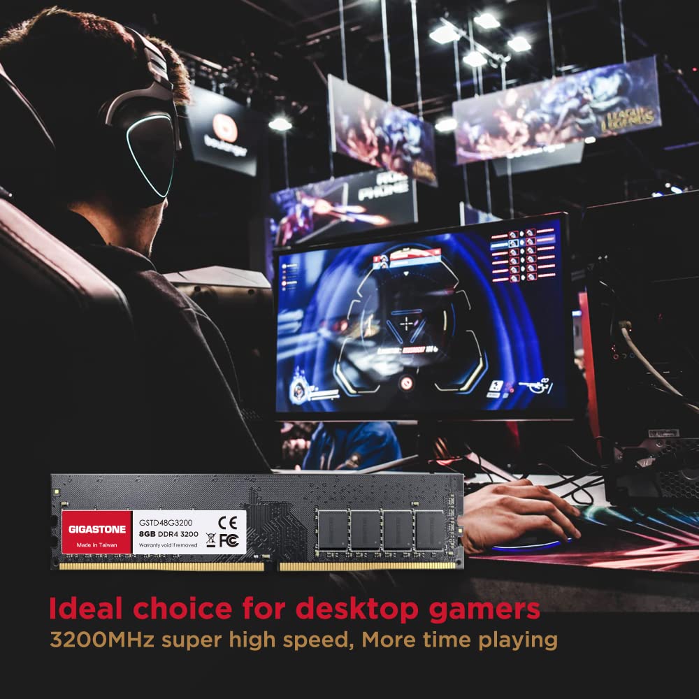 Gigastone 8GBx1 DDR4 3200MHz or CL22 UDIMM 288 Pin Unbuffered PC Desktop Only Memory Module Upgrade [Memory DDR4] (2933MHz 2666MHz) PC4-25600