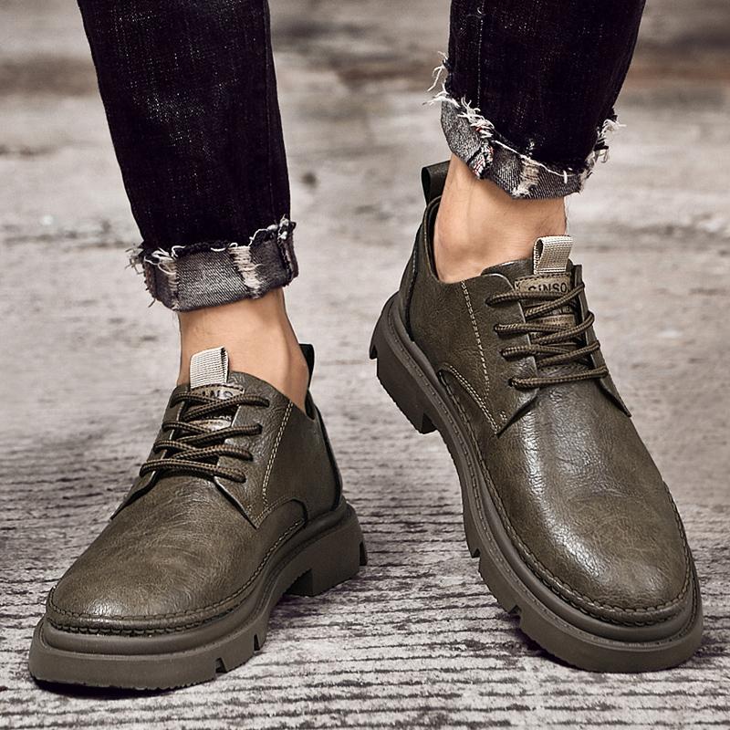 Высококачественные мужские новые повседневные рабочие туфли на шнуровке с низким верхом и толстой подошвой, брендовые мужские деловые удобные повседневные кожаные туфли