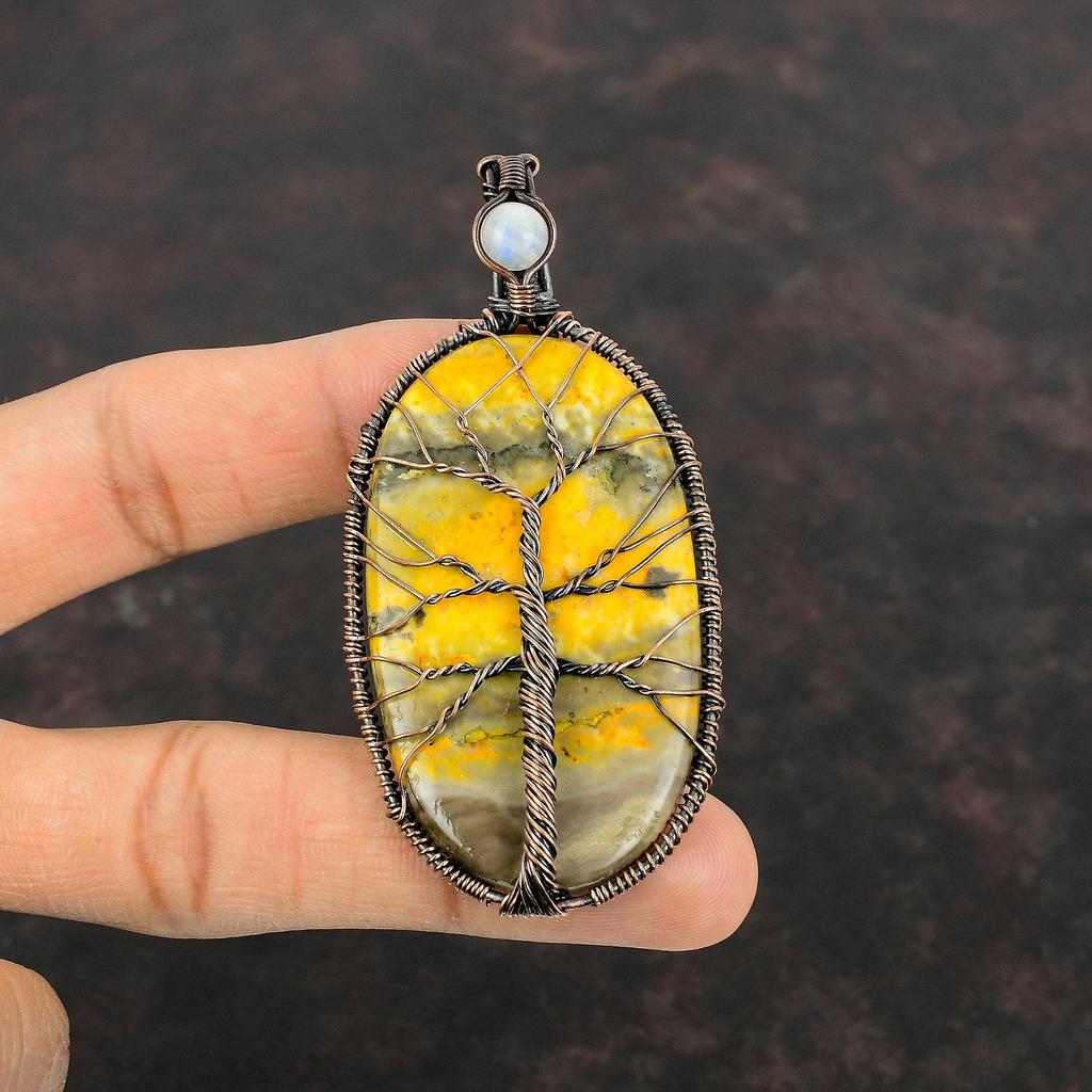 Подвеска «Дерево жизни» из яшмы шмеля, подвеска из лунного камня, подвеска из медной проволоки, подвеска из драгоценного камня ручной работы, медное ювелирное украшение в подарок для женщин