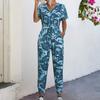 Women's Casual Short Sleeve V-Neck Intersection Jumpsuit