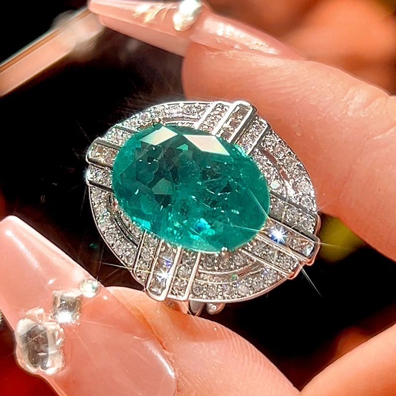 Роскошное Кольцо-Ожерелье с Овальным Каменьем Цвета Параиба Сине-Зеленый Живой Цвет Регулируемый Покрытый Цирконами Элегантные Украшения в Стиле Арт-Деко для Женщин Подарок